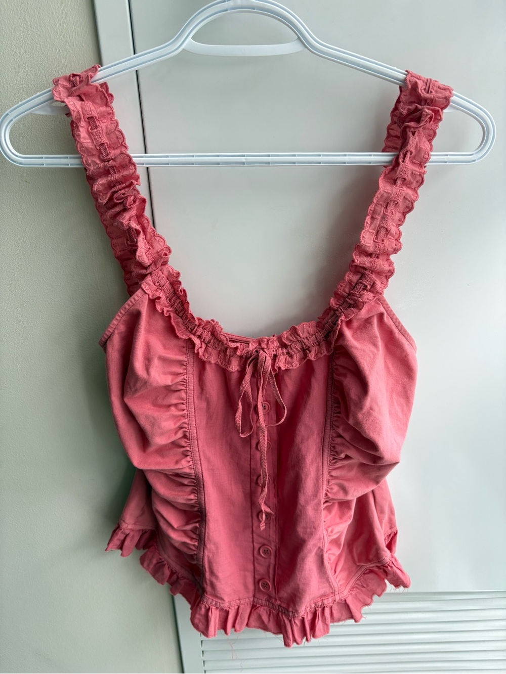 Womens Pink Ruffle Button-Front Tank Top - Picture 2 of 12
